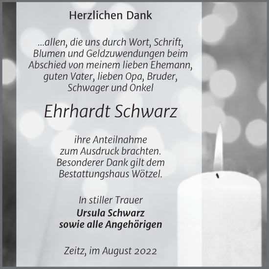 Traueranzeige von Ehrhardt Schwarz von Trauerkombi Zeitz