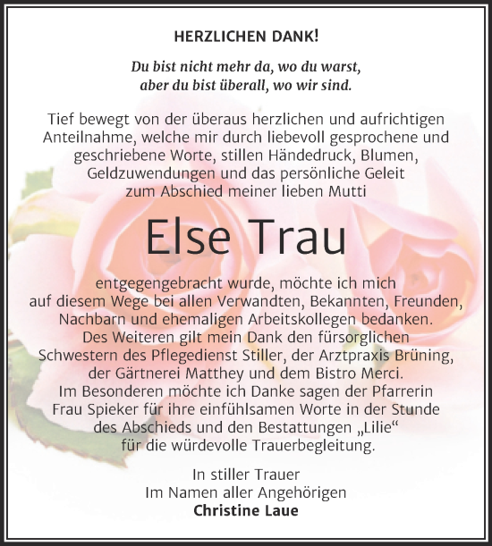 Traueranzeige von Else Trau von Trauerkombi Dessau