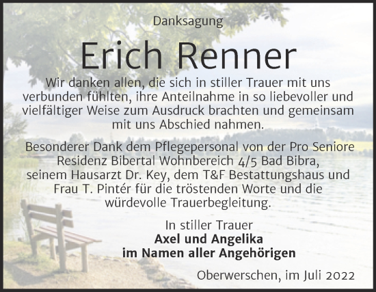 Traueranzeige von Erich Renner von Trauerkombi Weißenfels