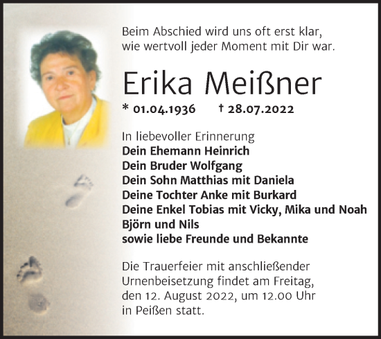 Traueranzeige von Erika Meißner von Mitteldeutsche Zeitung Halle/Saalkreis