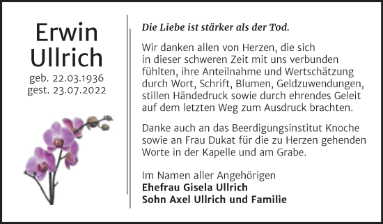 Traueranzeige von Erwin Ullrich von Trauerkombi Aschersleben