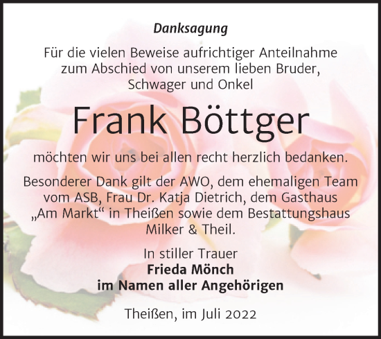 Traueranzeige von Frank Böttger von Trauerkombi Zeitz