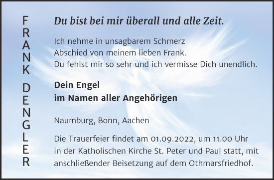 Traueranzeige von Frank Dengler von Naumburger Tageblatt