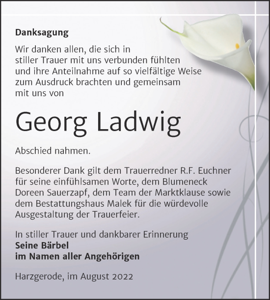 Traueranzeige von Georg Ladwig von Trauerkombi Quedlinburg