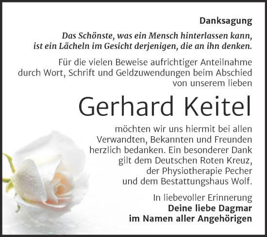 Traueranzeige von Gerhard Keitel von Trauerkombi Weißenfels