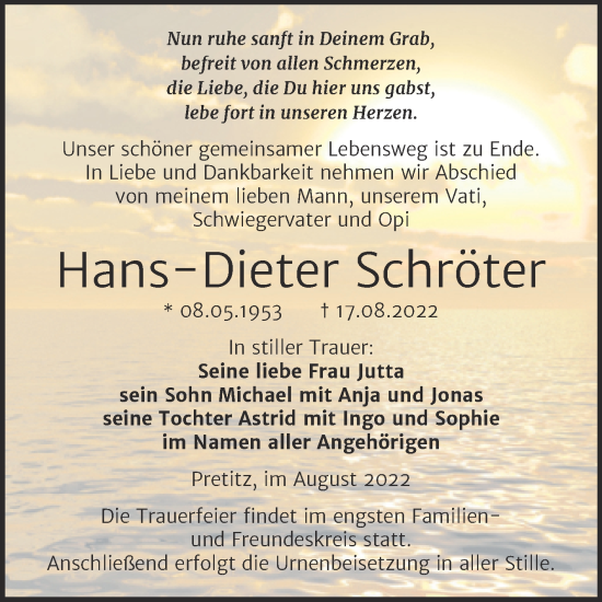 Traueranzeige von Hans-Dieter Schröter von Trauerkombi Merseburg