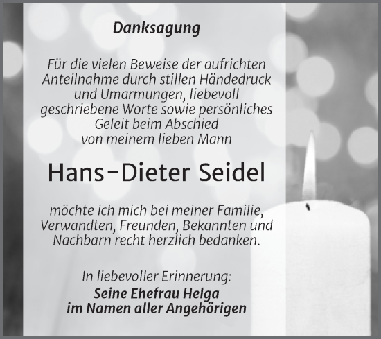 Traueranzeige von Hans-Dieter Seidel von Trauerkombi Weißenfels