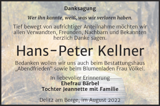 Traueranzeige von Hans Peter Kellner von Trauerkombi Merseburg