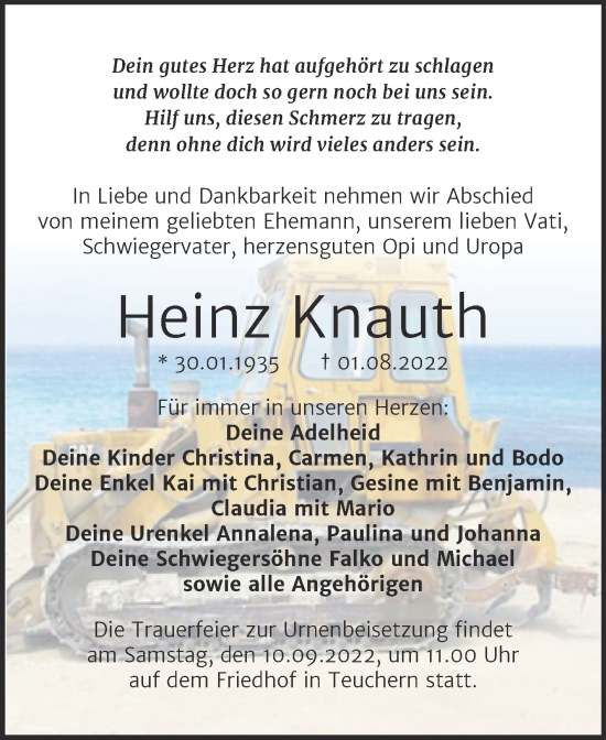 Traueranzeige von Heinz Knauth von Trauerkombi Weißenfels