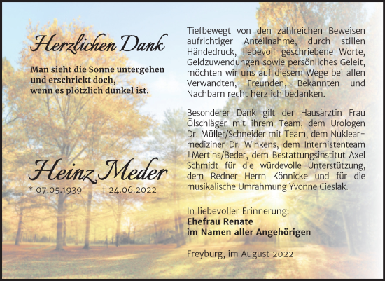 Traueranzeige von Heinz Meder von Wochenspiegel Naumburg/Nebra