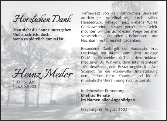 Traueranzeige von Heinz Meder von Wochenspiegel Naumburg/Nebra