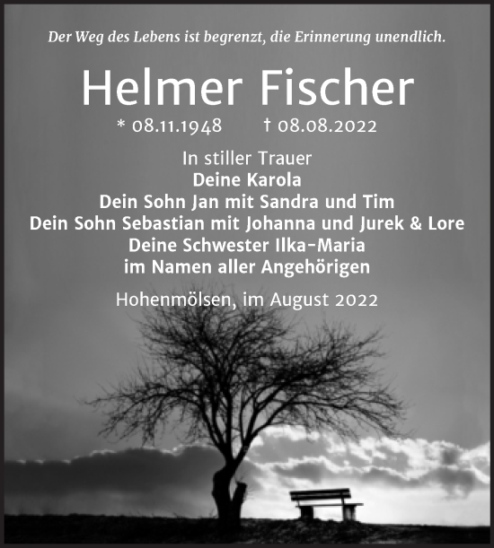 Traueranzeige von Helmer Fischer von Trauerkombi Weißenfels