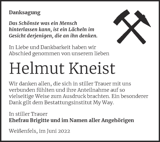 Traueranzeige von Helmut Kneist von Trauerkombi Weißenfels
