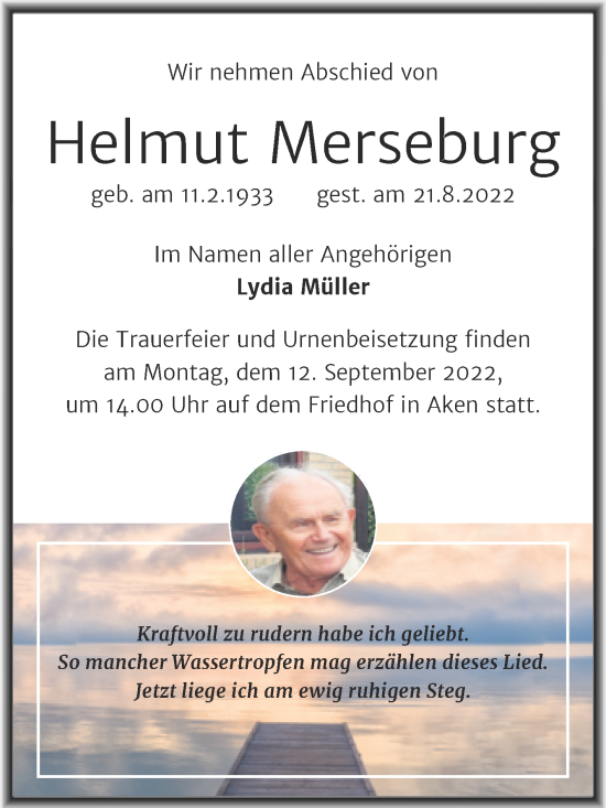 Traueranzeige von Helmut Merseburg von Trauerkombi Köthen