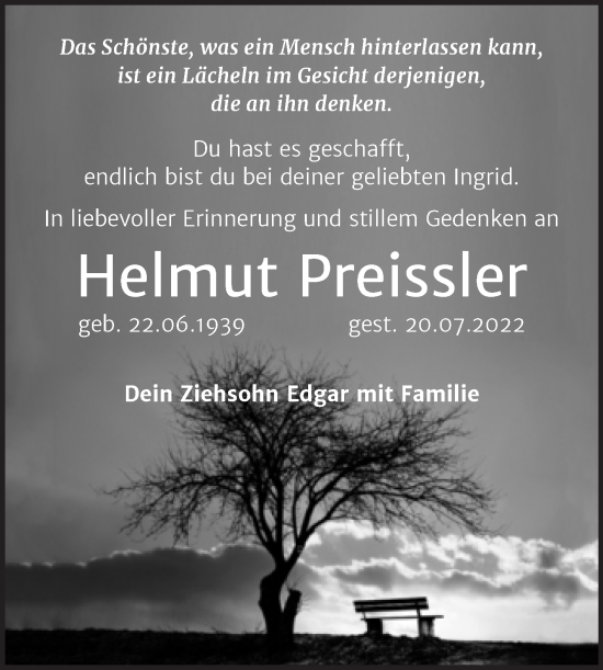 Traueranzeige von Helmut Preissler von Trauerkombi Köthen
