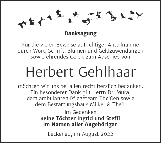 Traueranzeige von Herbert Gehlhaar von Trauerkombi Zeitz