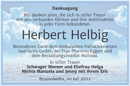 Traueranzeige von Herbert Helbig von Trauerkombi Merseburg