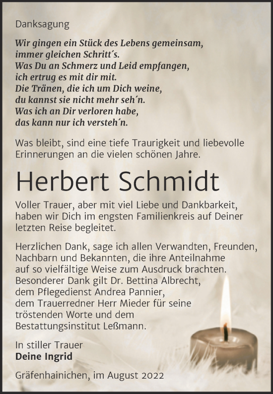 Traueranzeige von Herbert Schmidt von Trauerkombi Wittenberg