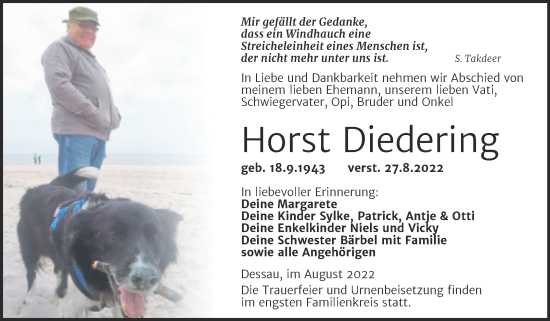 Traueranzeige von Horst Diedering von Trauerkombi Dessau