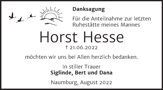 Traueranzeige von Horst Hesse von Wochenspiegel Naumburg/Nebra