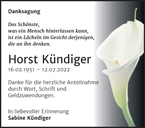 Traueranzeige von Horst Kündiger von Trauerkombi Weißenfels