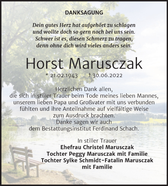 Traueranzeige von Horst Marusczak von Trauerkombi Wittenberg