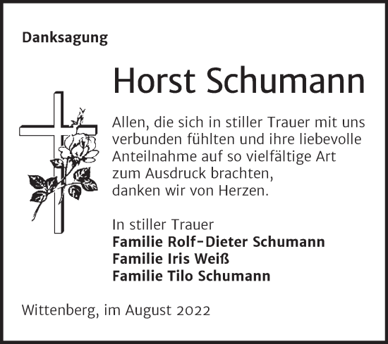 Traueranzeige von Horst Schumann von Trauerkombi Wittenberg