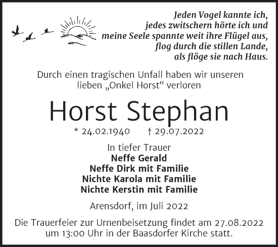 Traueranzeige von Horst Stephan von Trauerkombi Köthen