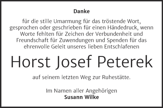 Traueranzeige von Horst Josef Peterek von Trauerkombi Dessau