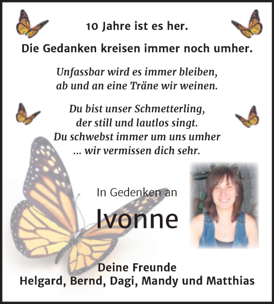 Traueranzeige von Ivonne  von Trauerkombi Wittenberg
