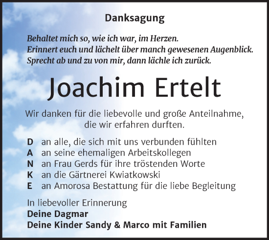 Traueranzeige von Joachim Ertelt von Trauerkombi Dessau