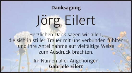 Traueranzeige von Jörg Eilert von Trauerkombi Bernburg