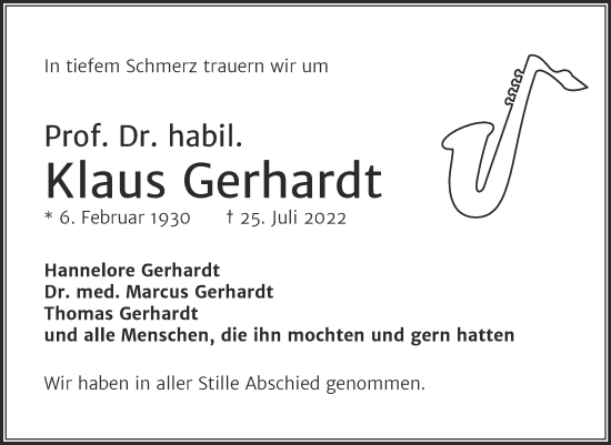 Traueranzeige von Klaus Gerhardt von Mitteldeutsche Zeitung Halle/Saalkreis