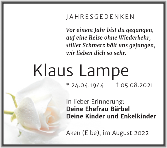 Traueranzeige von Klaus Lampe von Trauerkombi Köthen