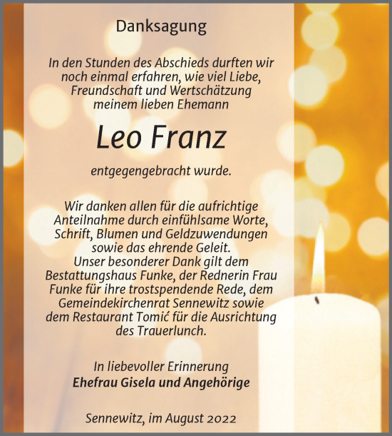 Traueranzeige von Leo Franz von Mitteldeutsche Zeitung Halle/Saalkreis