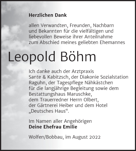 Traueranzeige von Leopold Böhm von Trauerkombi Bitterfeld