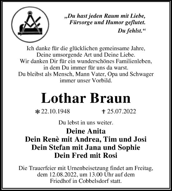 Traueranzeige von Lothar Braun von Trauerkombi Wittenberg