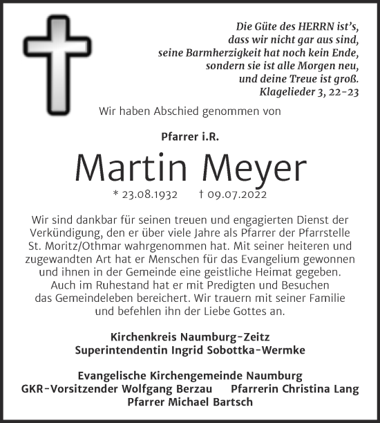 Traueranzeige von Martin Meyer von Naumburger Tageblatt