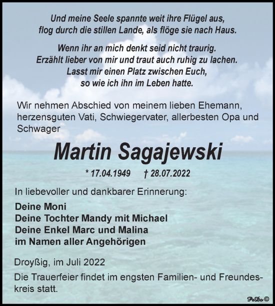 Traueranzeige von Martin Sagajewski von Trauerkombi Zeitz