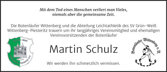 Traueranzeige von Martin Schulz von Super Sonntag Wittenberg