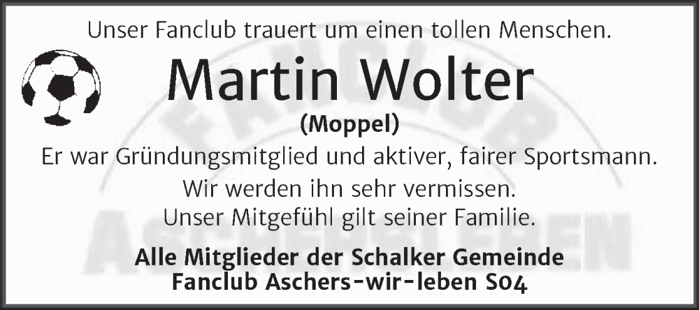  Traueranzeige für Martin Wolter vom 27.08.2022 aus Trauerkombi Aschersleben
