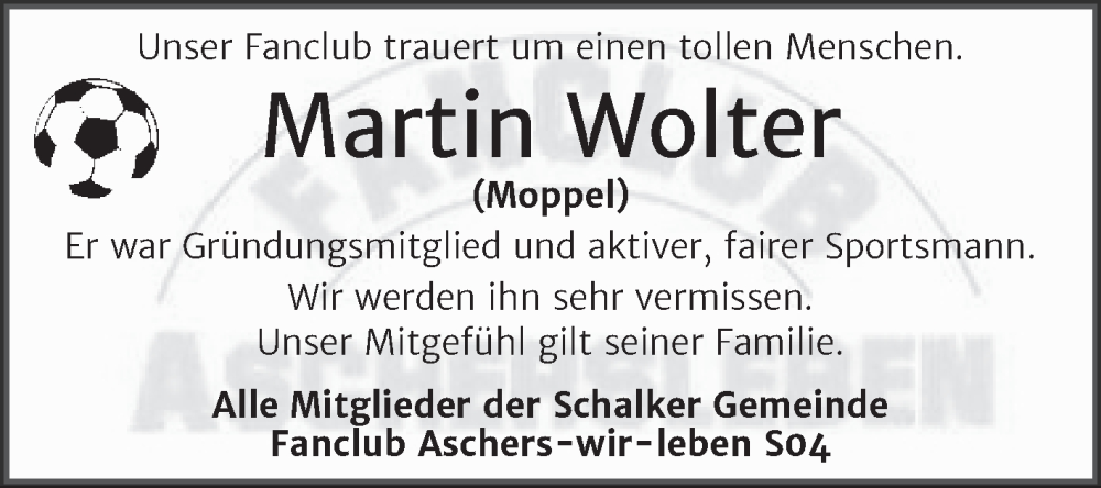  Traueranzeige für Martin Wolter vom 24.08.2022 aus Trauerkombi Aschersleben