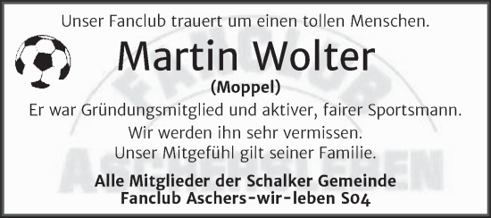 Traueranzeige von Martin Wolter von Trauerkombi Aschersleben