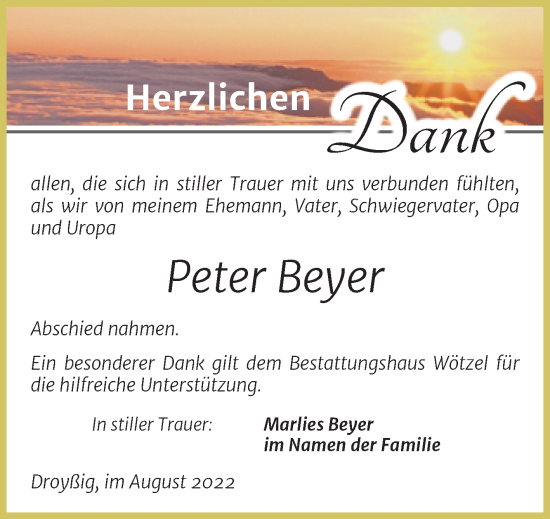 Traueranzeige von Peter Beyer von Trauerkombi Zeitz