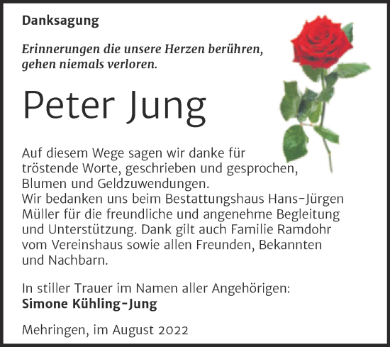 Traueranzeige von Peter Jung von Trauerkombi Aschersleben