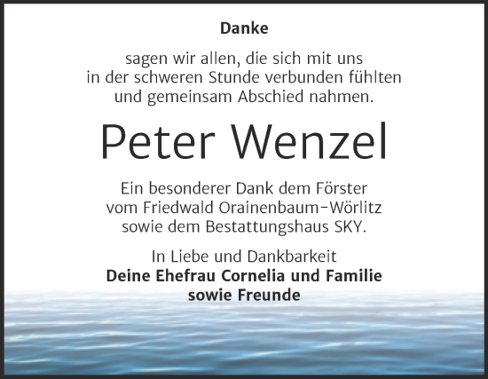 Traueranzeige von Peter Wenzel von Trauerkombi Wittenberg