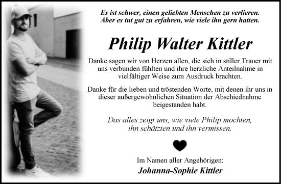 Traueranzeige von Philip Walter Kittler von Trauerkombi Wittenberg