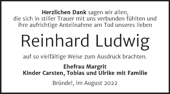 Traueranzeige von Reinhard Ludwig von Trauerkombi Bernburg