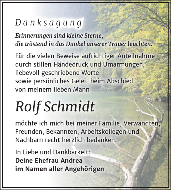 Traueranzeige von Rolf Schmidt von Trauerkombi Weißenfels