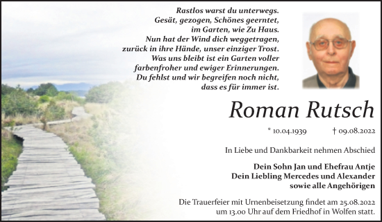 Traueranzeige von Roman Rutsch von Trauerkombi Bitterfeld